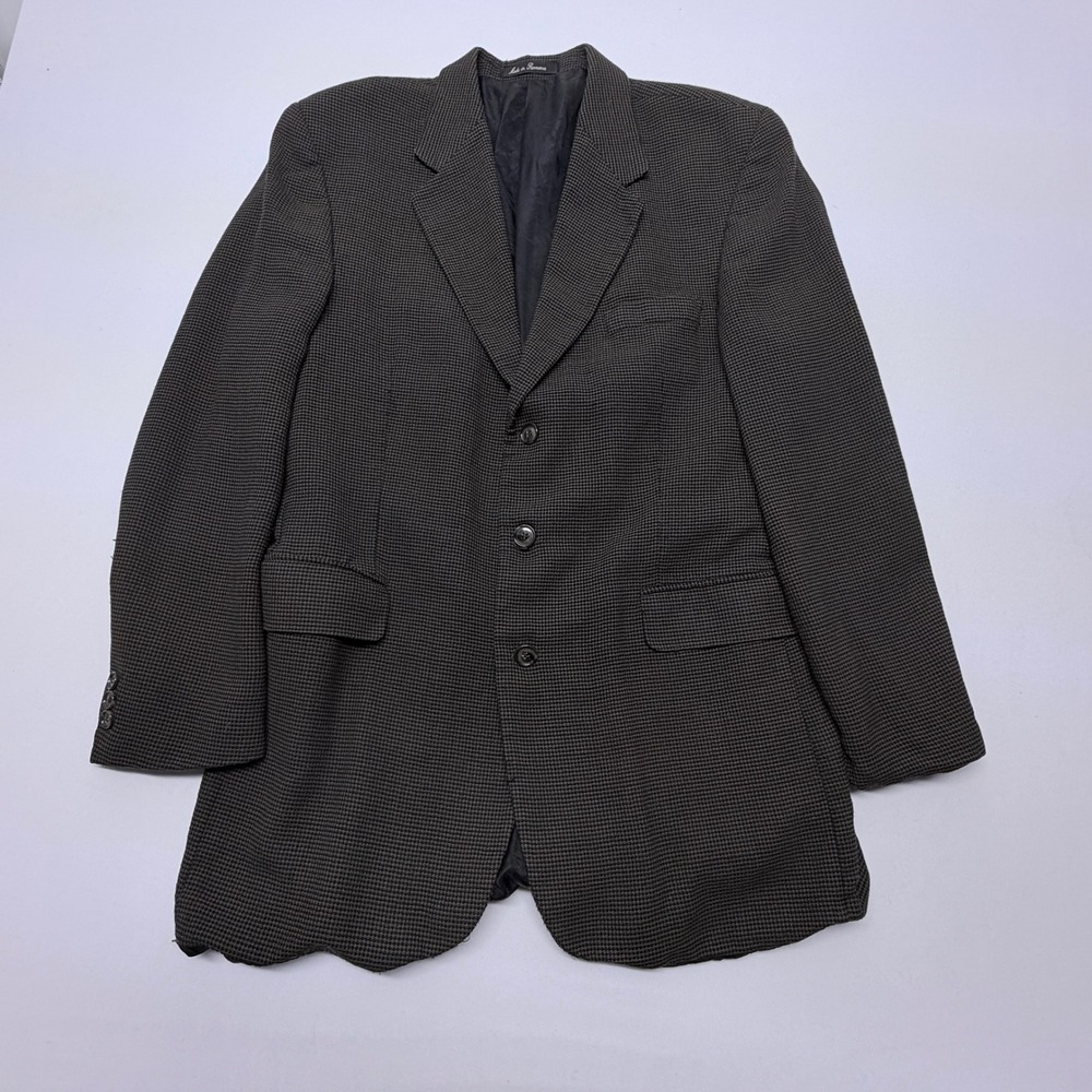 Riggings Mens 100% Wool Blazer 3 Button Sport Coat Olive Black Micro Check 42R